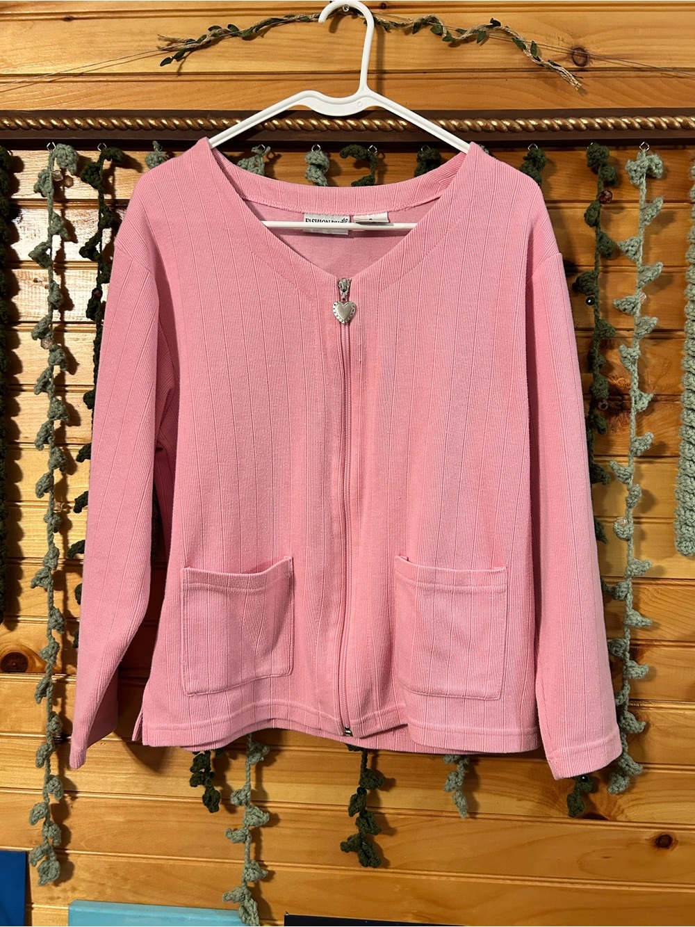 Pink Zip-up Heart Charm Fall Sweater